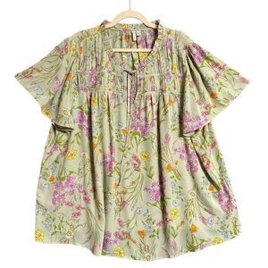 Cato Women's Plus Size Green V Neck Floral Blouse Top Size 26/28